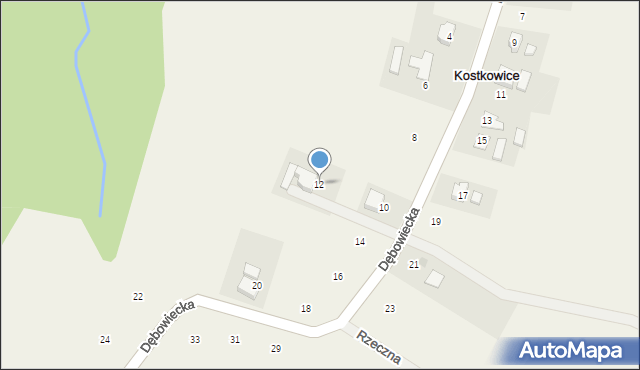 Kostkowice, Dębowiecka, 12, mapa Kostkowice