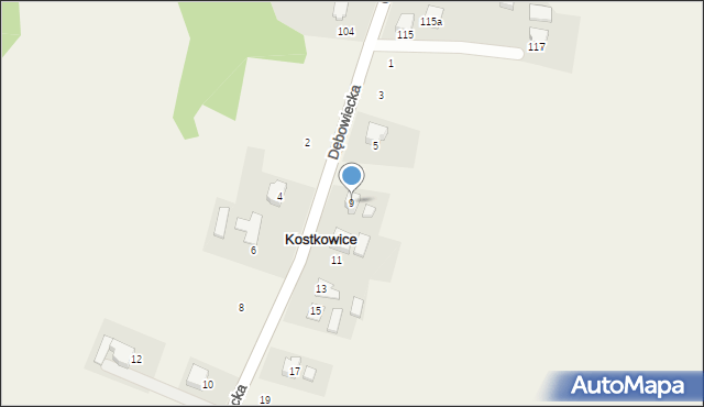 Kostkowice, Dębowiecka, 9, mapa Kostkowice