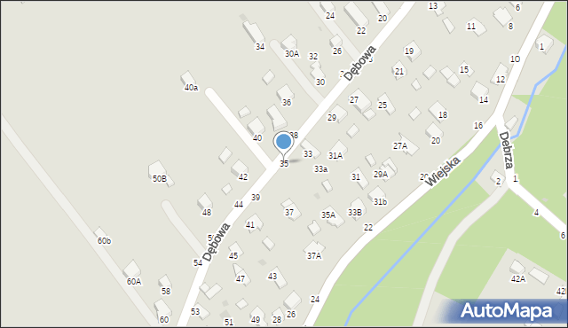 Krosno, Dębowa, 35, mapa Krosna