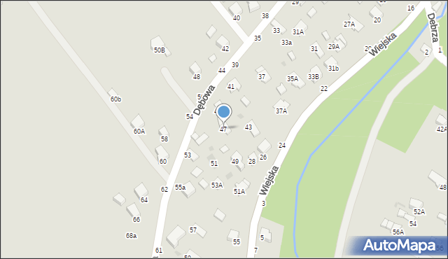 Krosno, Dębowa, 47, mapa Krosna