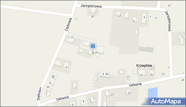 Krzeptów, Dębowa, 8, mapa Krzeptów