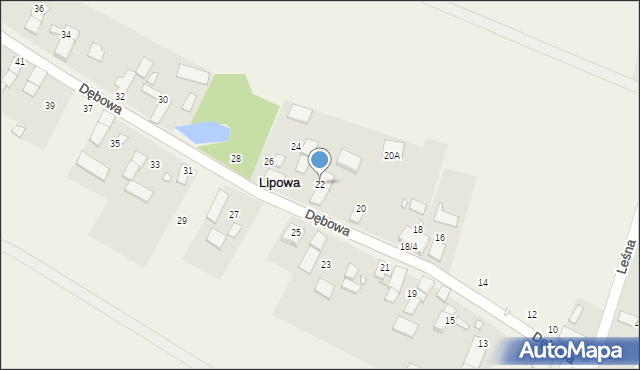 Lipowa, Dębowa, 22, mapa Lipowa