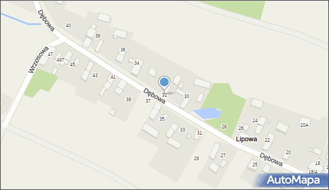 Lipowa, Dębowa, 32, mapa Lipowa