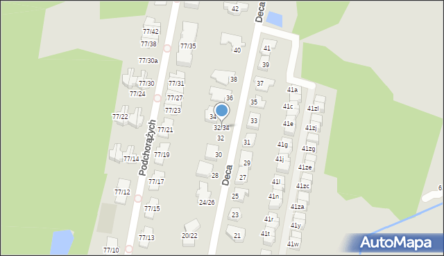 Łódź, Deca Wacława, płk., prof., 32/34, mapa Łodzi