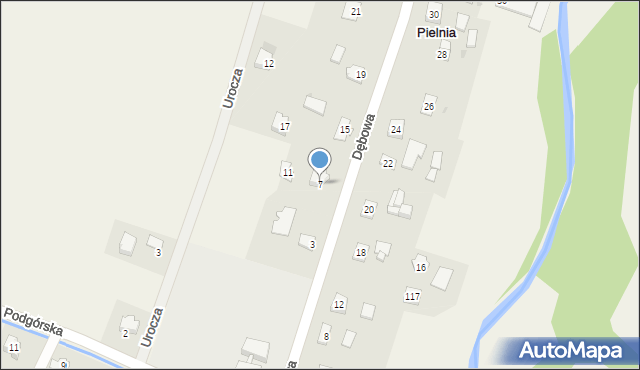 Pielnia, Dębowa, 7, mapa Pielnia