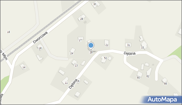 Pogórze, Dębina, 19, mapa Pogórze