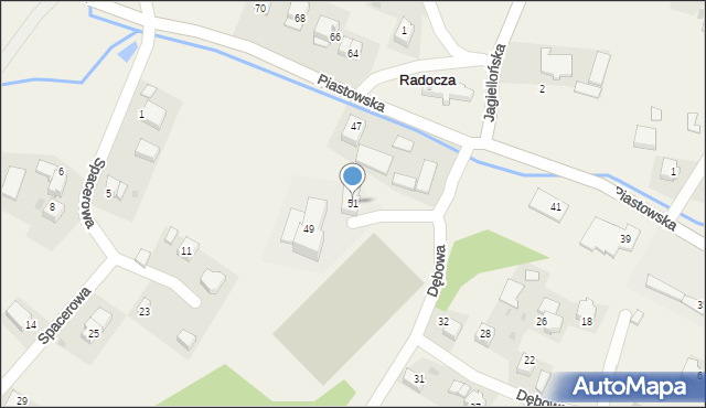 Radocza, Dębowa, 51, mapa Radocza