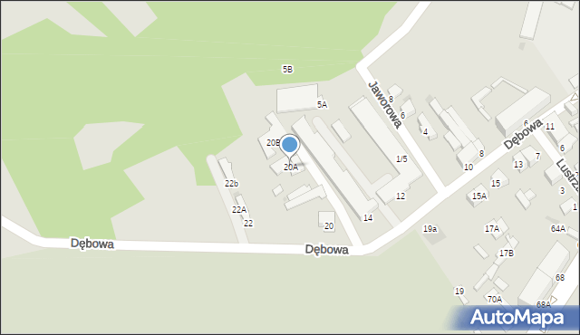 Radom, Dębowa, 20A, mapa Radomia