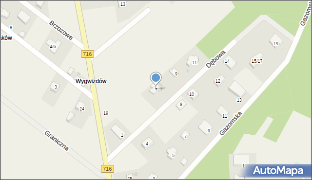 Raków, Dębowa, 7, mapa Raków