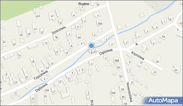 Rudno, Dębowa, 4, mapa Rudno