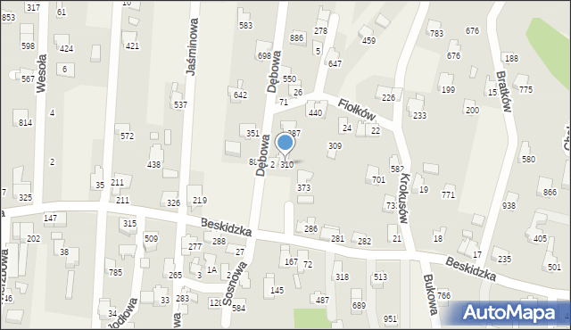 Rybarzowice, Dębowa, 310, mapa Rybarzowice