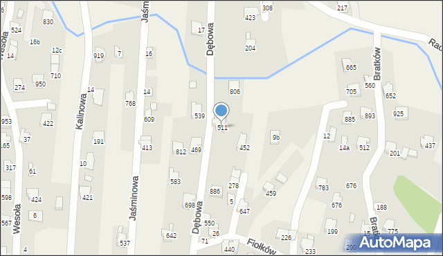 Rybarzowice, Dębowa, 511, mapa Rybarzowice