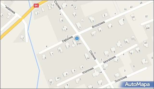 Spalona, Dębowa, 1, mapa Spalona