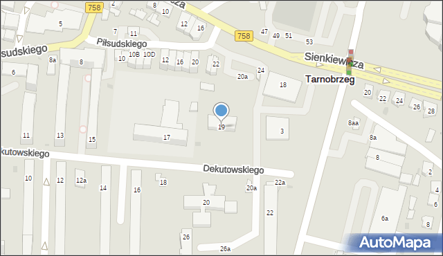 Tarnobrzeg, Dekutowskiego Hieronima, mjr., 19, mapa Tarnobrzegu