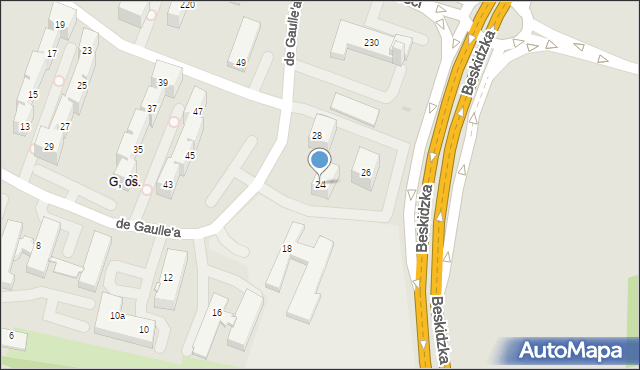 Tychy, de Gaulle'a Charlesa, gen., 24, mapa Tychów