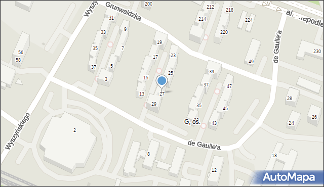 Tychy, de Gaulle'a Charlesa, gen., 27, mapa Tychów