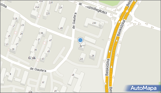 Tychy, de Gaulle'a Charlesa, gen., 28, mapa Tychów