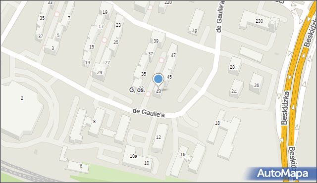 Tychy, de Gaulle'a Charlesa, gen., 43, mapa Tychów