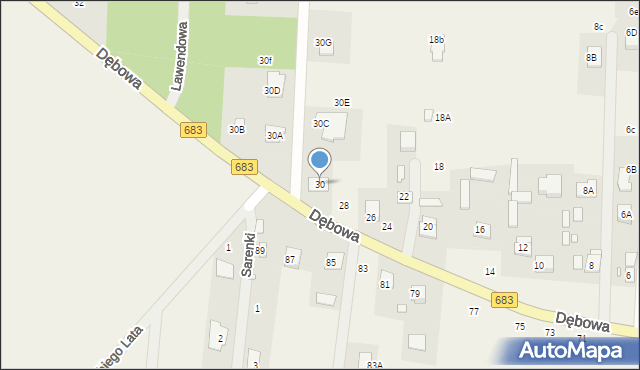 Uwieliny, Dębowa, 30, mapa Uwieliny