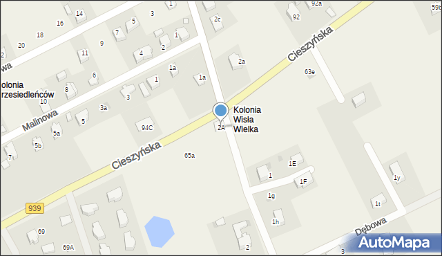 Wisła Wielka, Dębowa, 2A, mapa Wisła Wielka