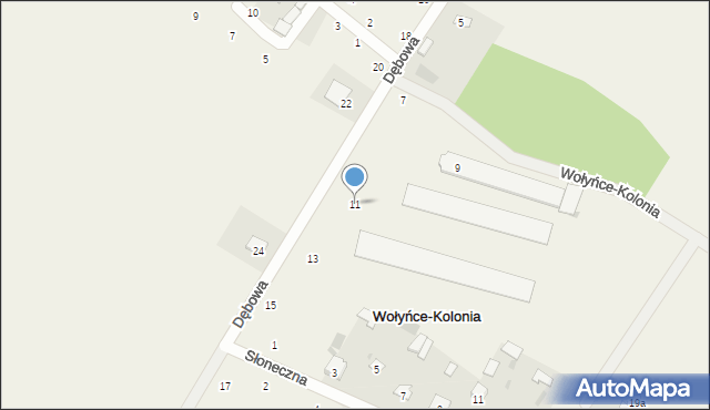 Wołyńce-Kolonia, Dębowa, 11, mapa Wołyńce-Kolonia