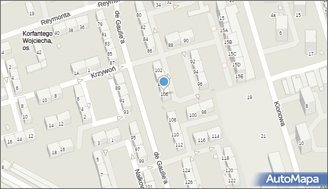 Zabrze, de Gaulle'a Charlesa, gen., 106, mapa Zabrza