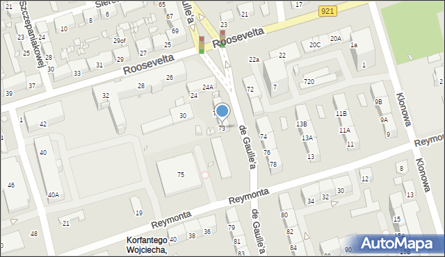 Zabrze, de Gaulle'a Charlesa, gen., 73, mapa Zabrza