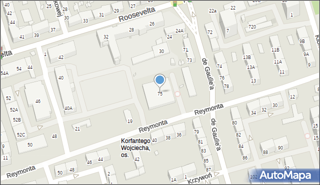 Zabrze, de Gaulle'a Charlesa, gen., 75, mapa Zabrza