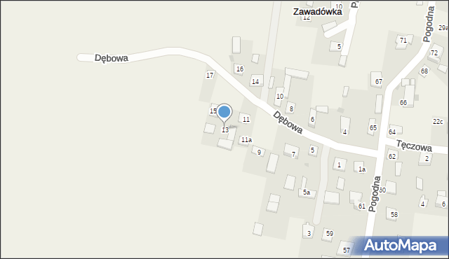 Zawadówka, Dębowa, 13, mapa Zawadówka