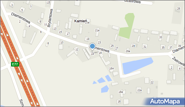 Kamień, Diamentowa, 14, mapa Kamień