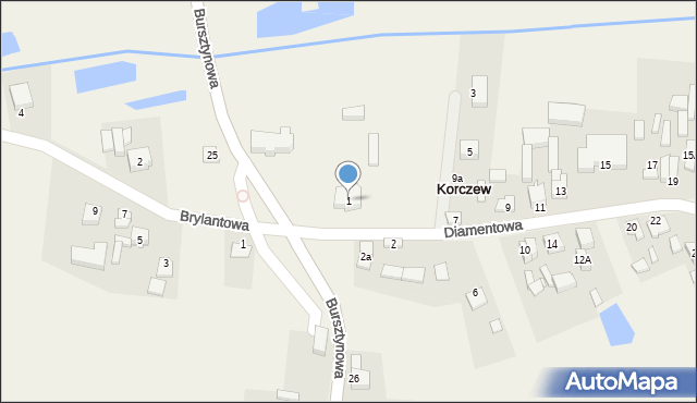 Korczew, Diamentowa, 1, mapa Korczew