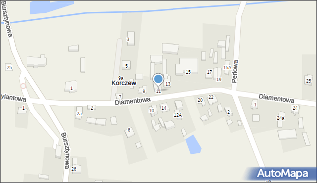 Korczew, Diamentowa, 11, mapa Korczew