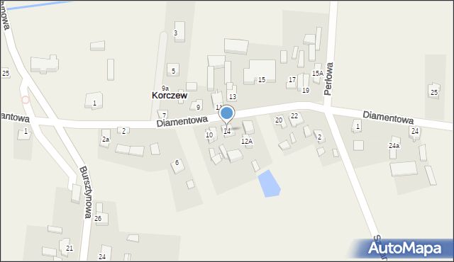 Korczew, Diamentowa, 14, mapa Korczew