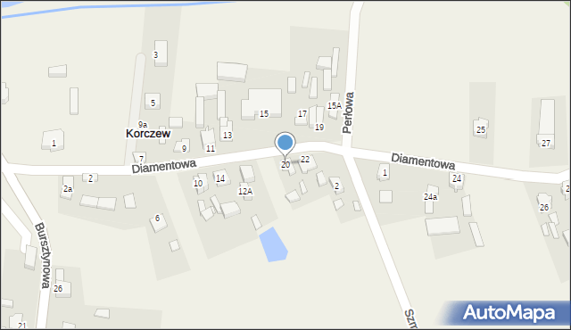 Korczew, Diamentowa, 20, mapa Korczew