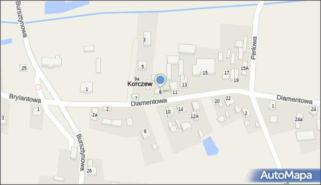 Korczew, Diamentowa, 9, mapa Korczew