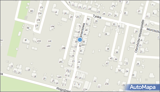 Zabrze, Diamentowa, 34, mapa Zabrza