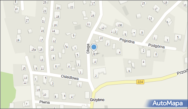 Grzybno, Długa, 6, mapa Grzybno