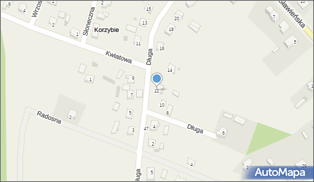 Korzybie, Długa, 12, mapa Korzybie