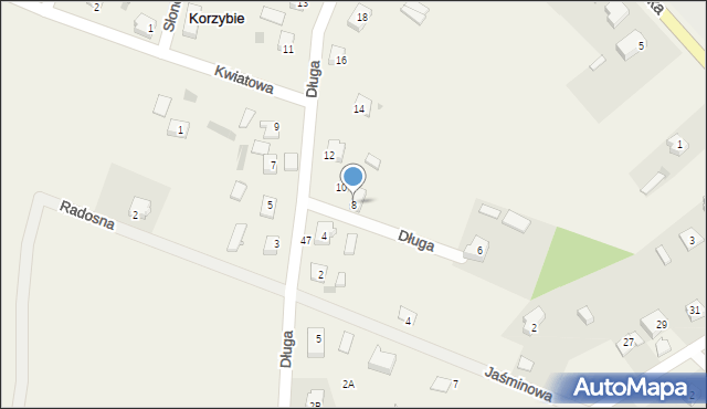 Korzybie, Długa, 8, mapa Korzybie