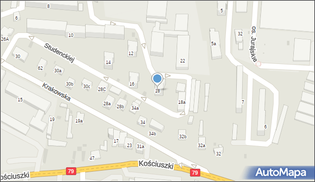 Krzeszowice, Długa, 18, mapa Krzeszowice