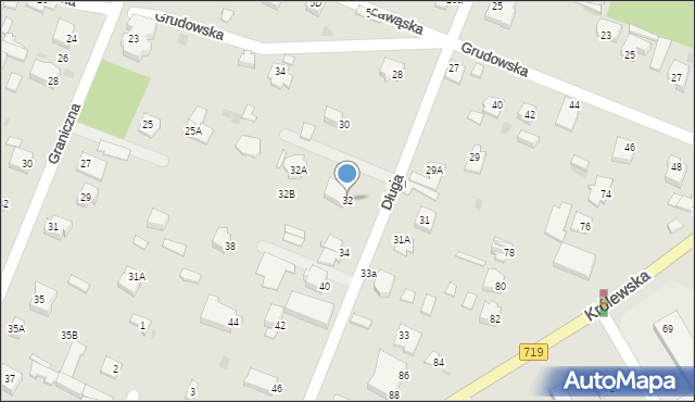 Milanówek, Długa, 32, mapa Milanówek