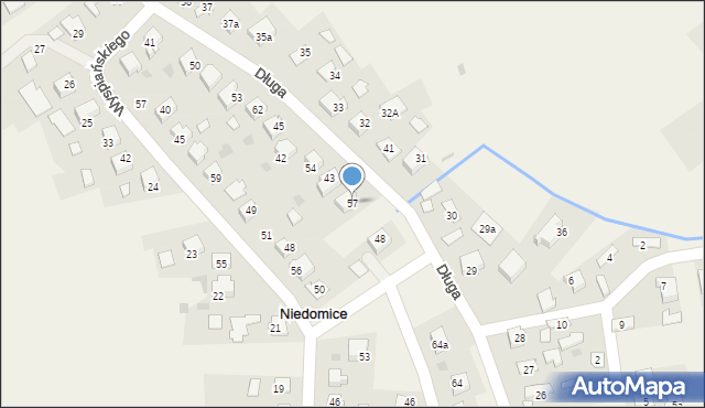 Niedomice, Długa, 57, mapa Niedomice