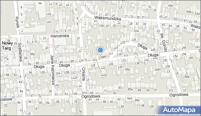 Nowy Targ, Długa, 105, mapa Nowego Targu