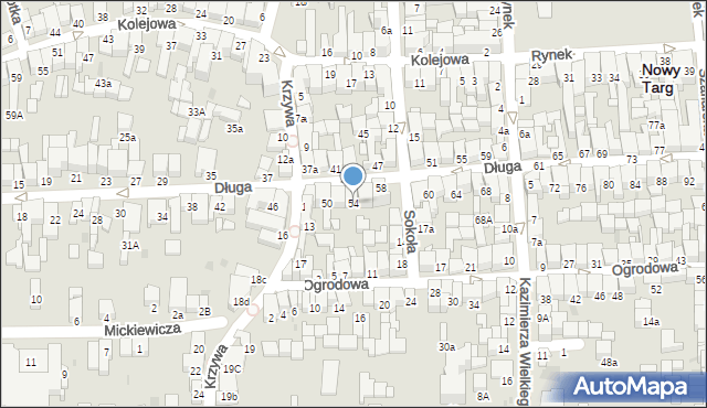 Nowy Targ, Długa, 54, mapa Nowego Targu
