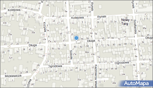 Nowy Targ, Długa, 62, mapa Nowego Targu