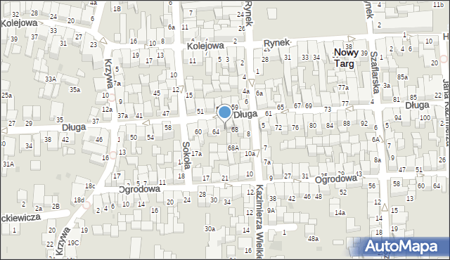 Nowy Targ, Długa, 66, mapa Nowego Targu