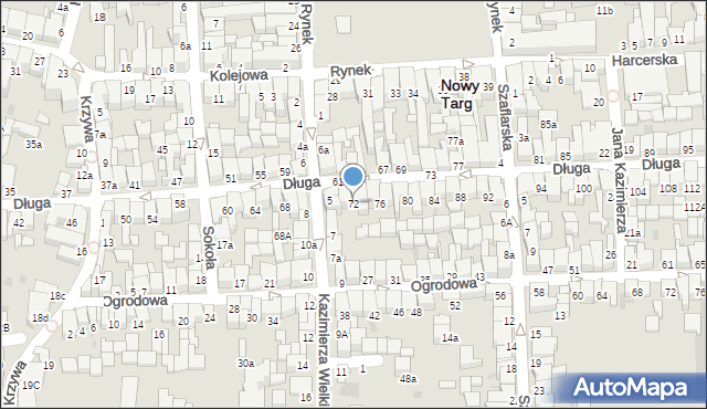Nowy Targ, Długa, 72, mapa Nowego Targu