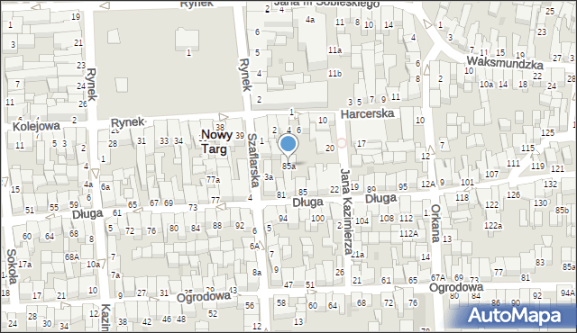 Nowy Targ, Długa, 85a, mapa Nowego Targu