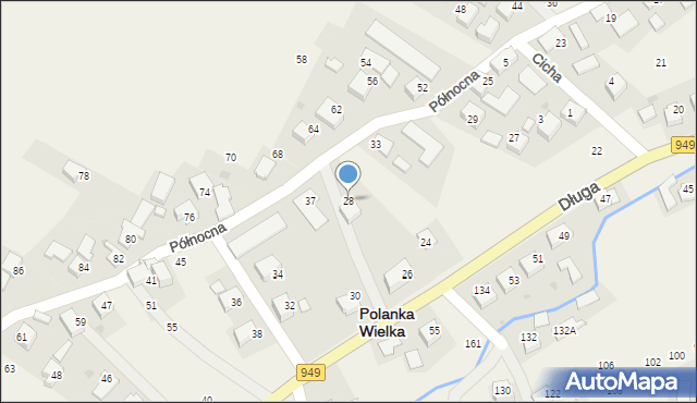 Polanka Wielka, Długa, 28, mapa Polanka Wielka