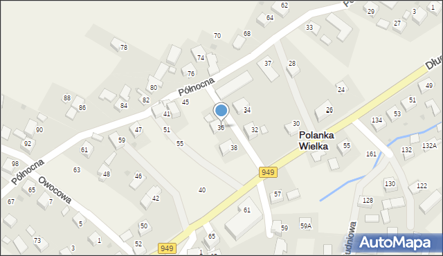 Polanka Wielka, Długa, 36, mapa Polanka Wielka